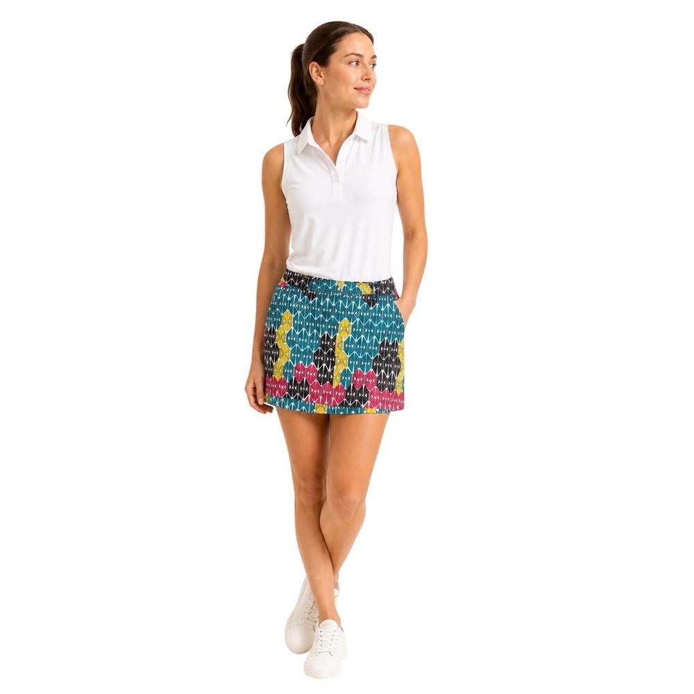 Slazenger Retro Mod Geometric Print Golf Skort Women's 10 Teal Pink Mod Golfcore